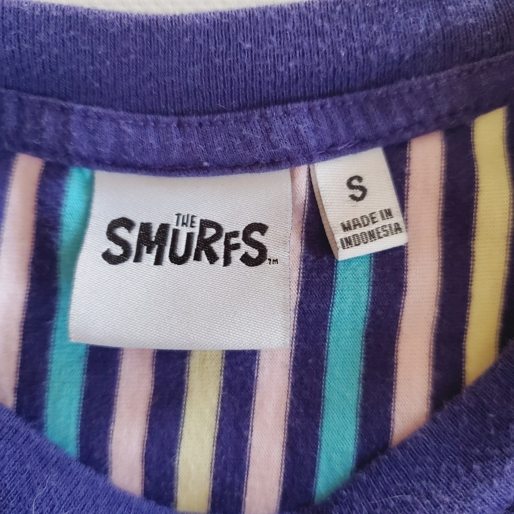1524 * Smurfs Vertical Stripe Tee Blue Pink Teal Size S - Picture 3 of 7